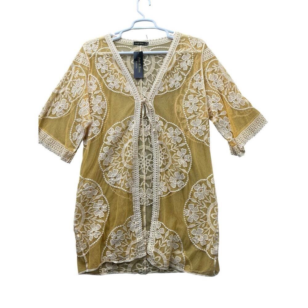 Ana & Rose Cover Up /Top Ties Semi Sheer Mustard Sz. Medium New NWT Women’s
